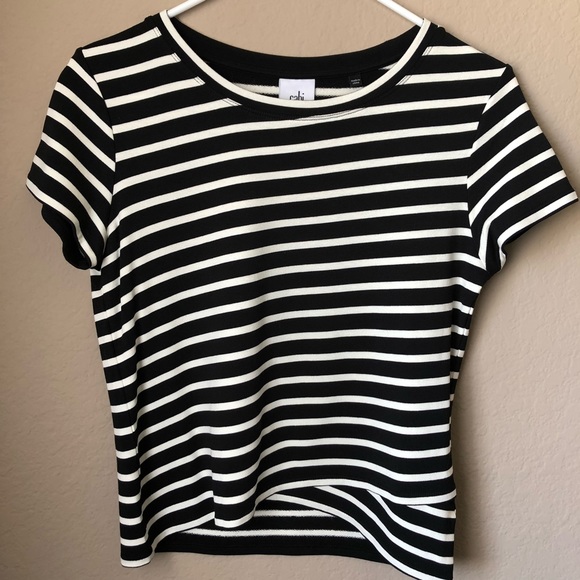CAbi Tops - CAbi | GRAZI Black & Cream Striped Crop Shirt - S